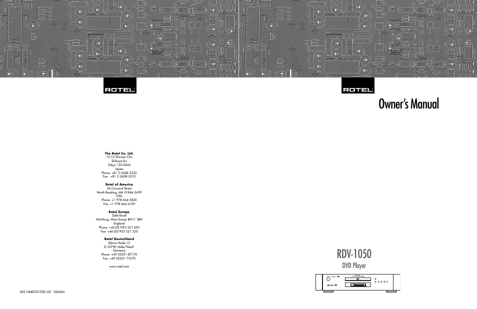 ROTEL RDV-1050 User Manual | 20 pages