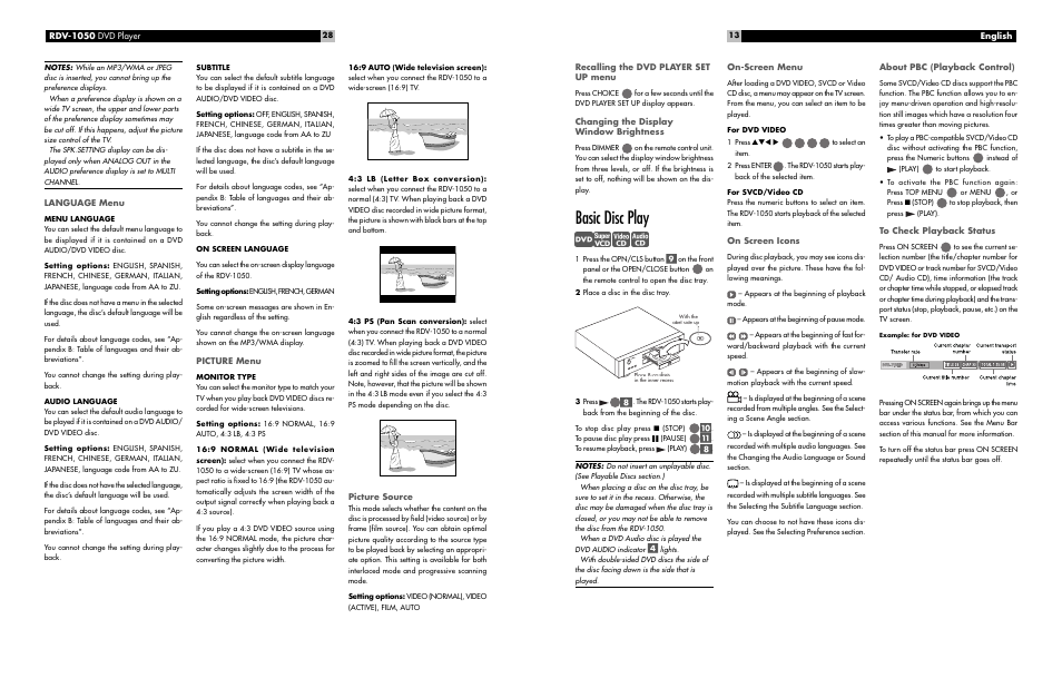 Basic disc play | ROTEL RDV-1050 User Manual | Page 13 / 20