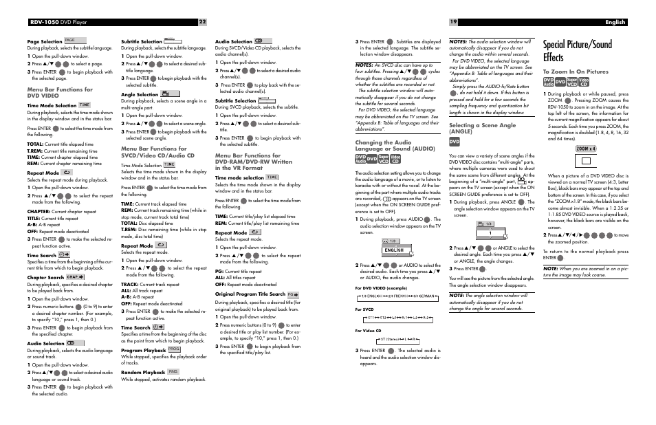 Special picture/sound effects | ROTEL RDV-1050 User Manual | Page 19 / 20