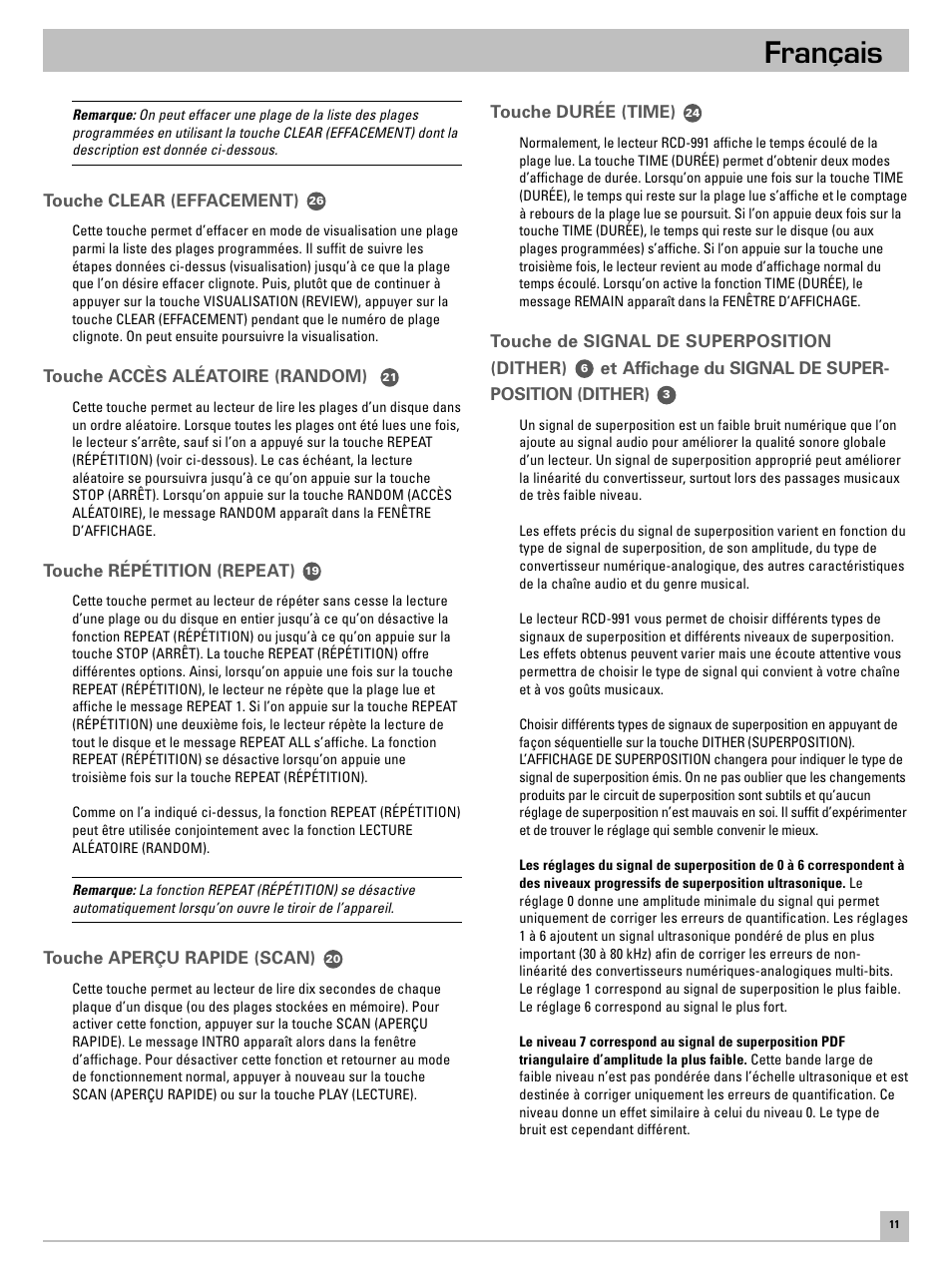 Français | ROTEL RCD-991 User Manual | Page 15 / 30