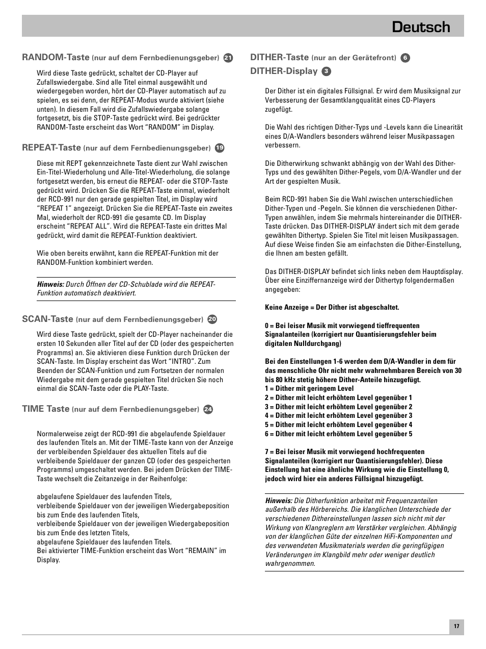 Deutsch | ROTEL RCD-991 User Manual | Page 21 / 30