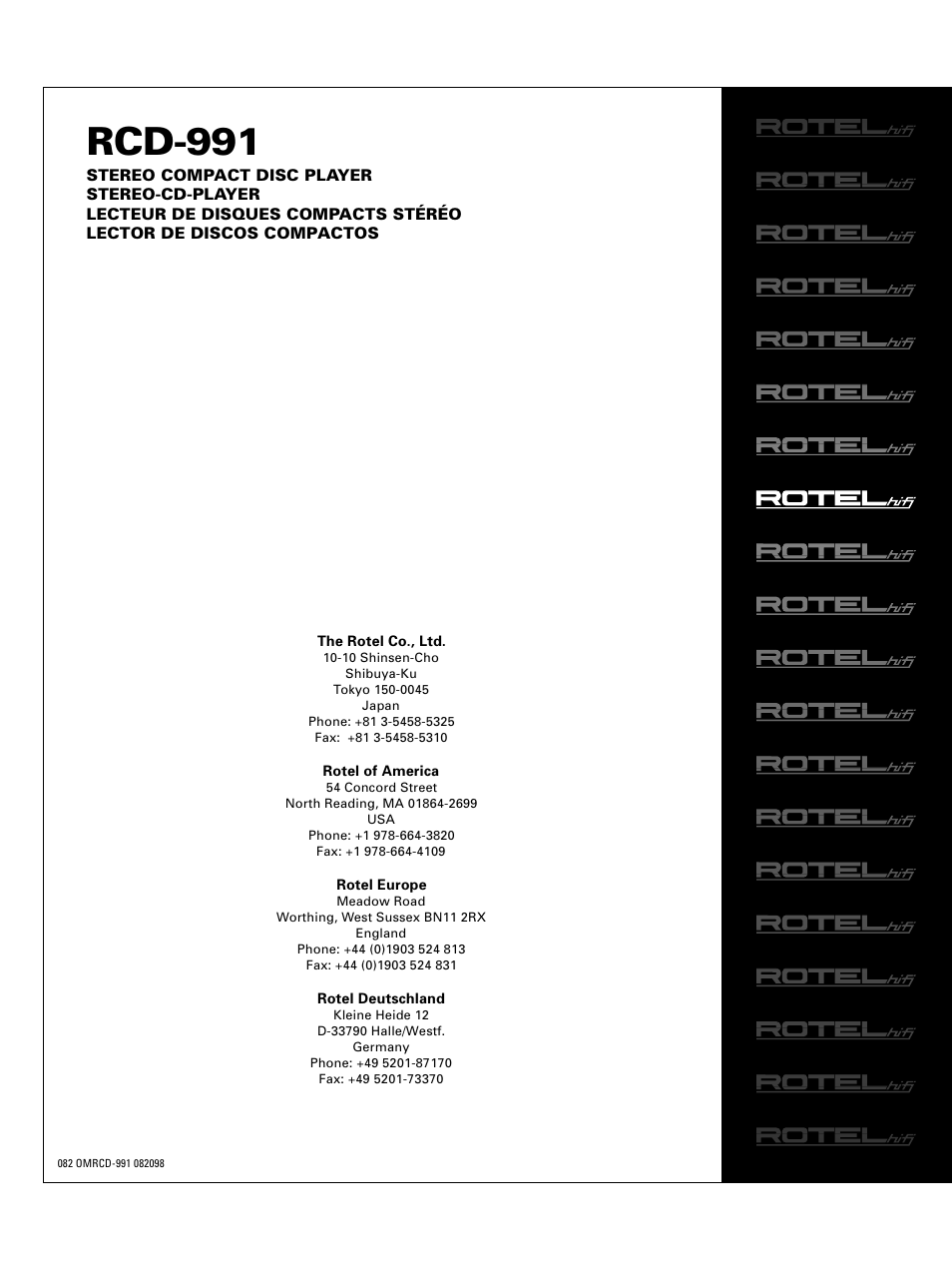 Rcd-991 | ROTEL RCD-991 User Manual | Page 30 / 30