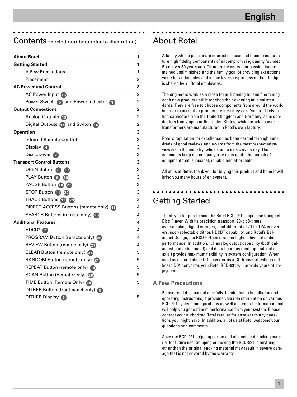 ROTEL RCD-991 User Manual | Page 5 / 30