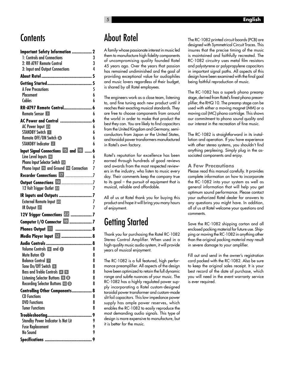 ROTEL RC-1082 User Manual | Page 5 / 55