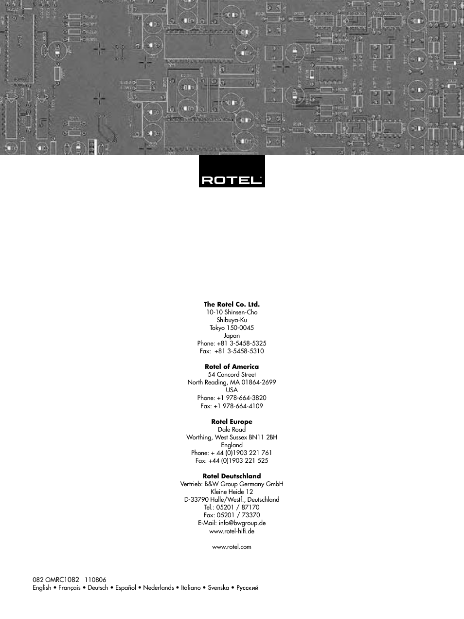 ROTEL RC-1082 User Manual | Page 55 / 55