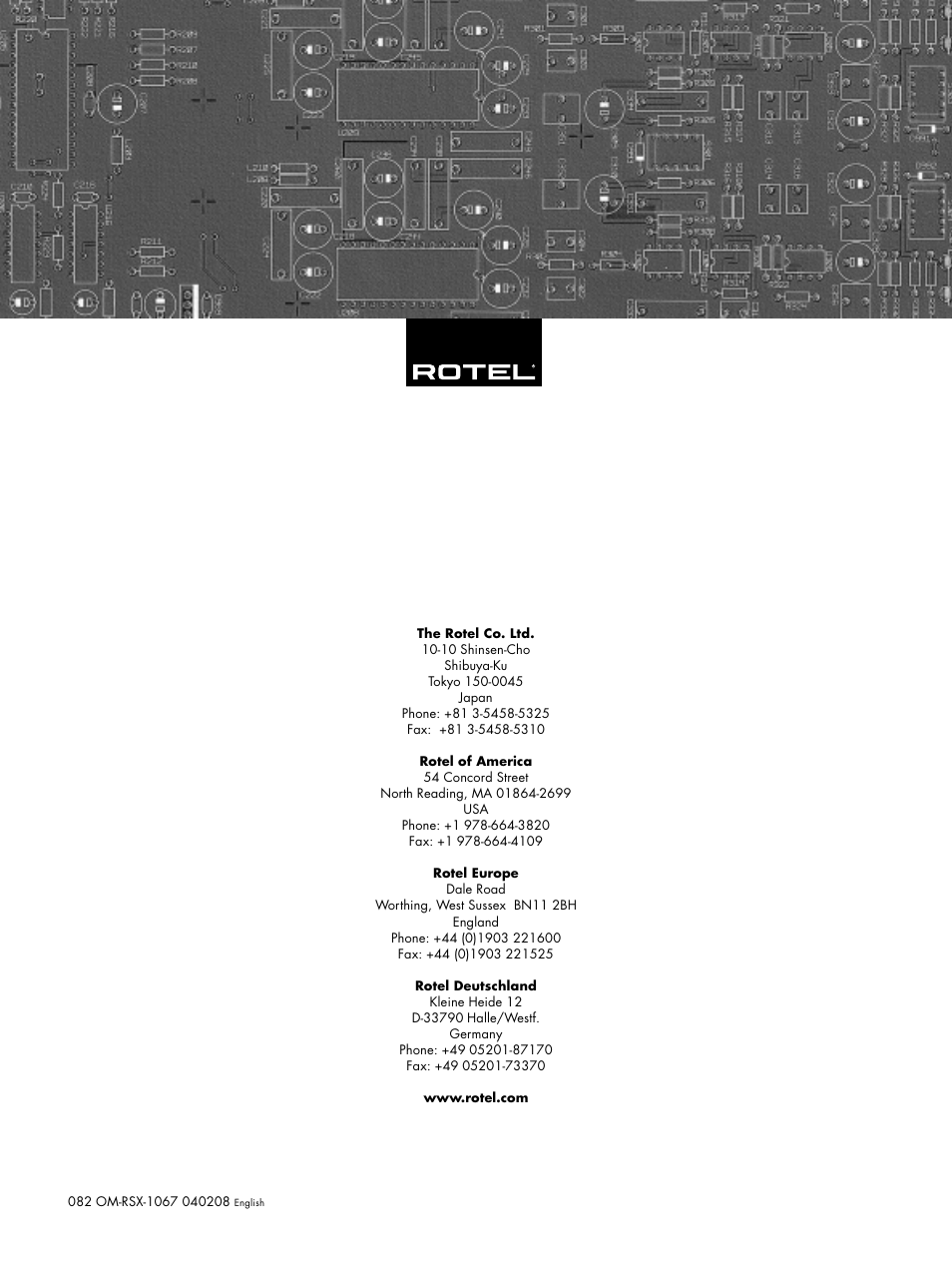 ROTEL 7.1 Surround Sound Receiver RSX-1067 User Manual | Page 41 / 41