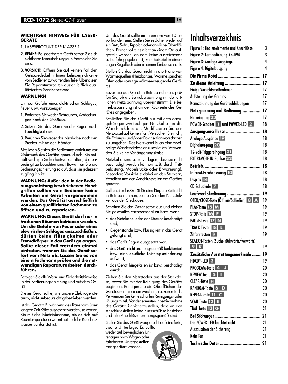 ROTEL HDCD Single Play Compact Disc Player RCD-1072 User Manual | Page 16 / 46