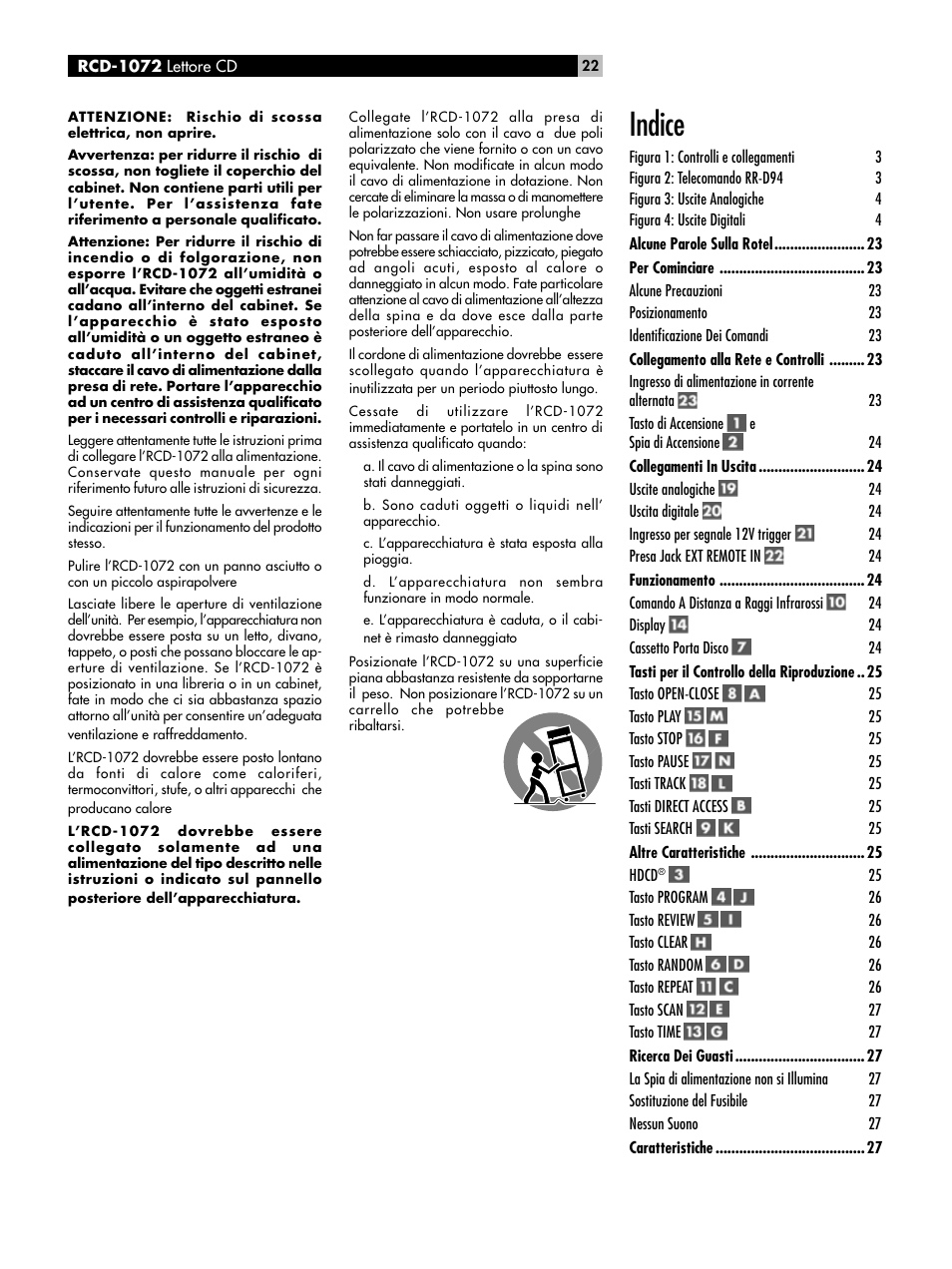 Indice | ROTEL HDCD Single Play Compact Disc Player RCD-1072 User Manual | Page 22 / 46