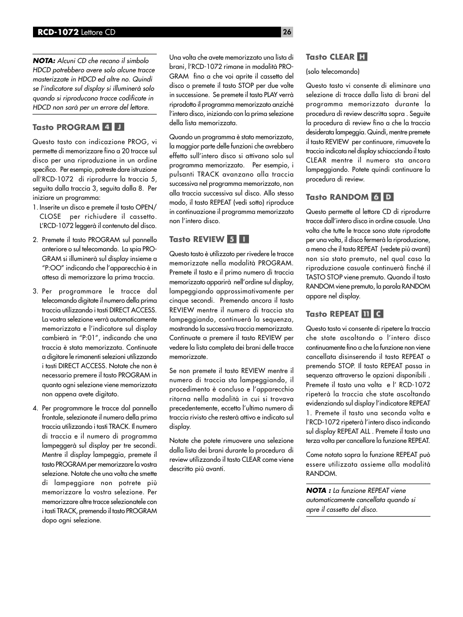 ROTEL HDCD Single Play Compact Disc Player RCD-1072 User Manual | Page 26 / 46