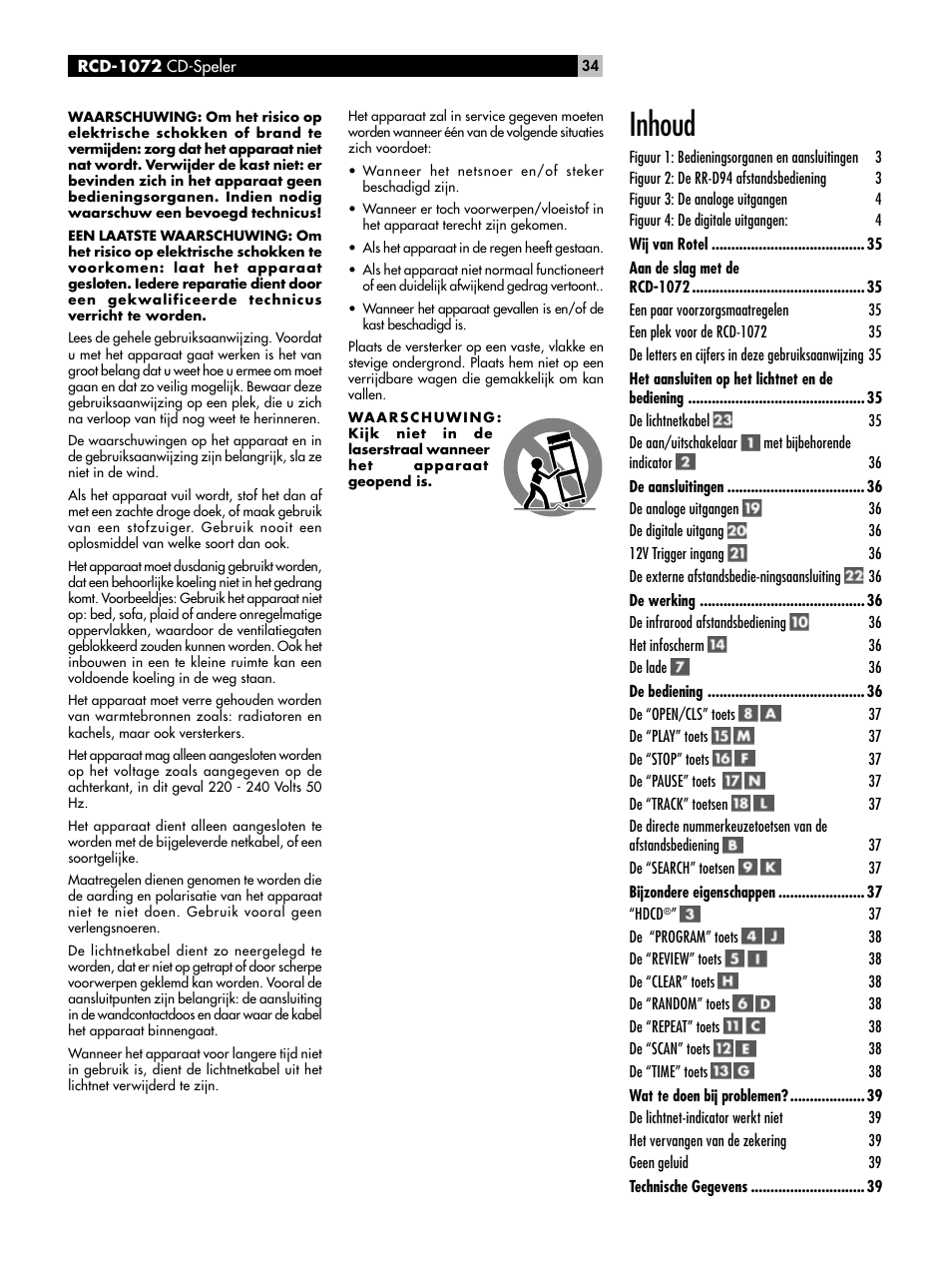 Inhoud | ROTEL HDCD Single Play Compact Disc Player RCD-1072 User Manual | Page 34 / 46