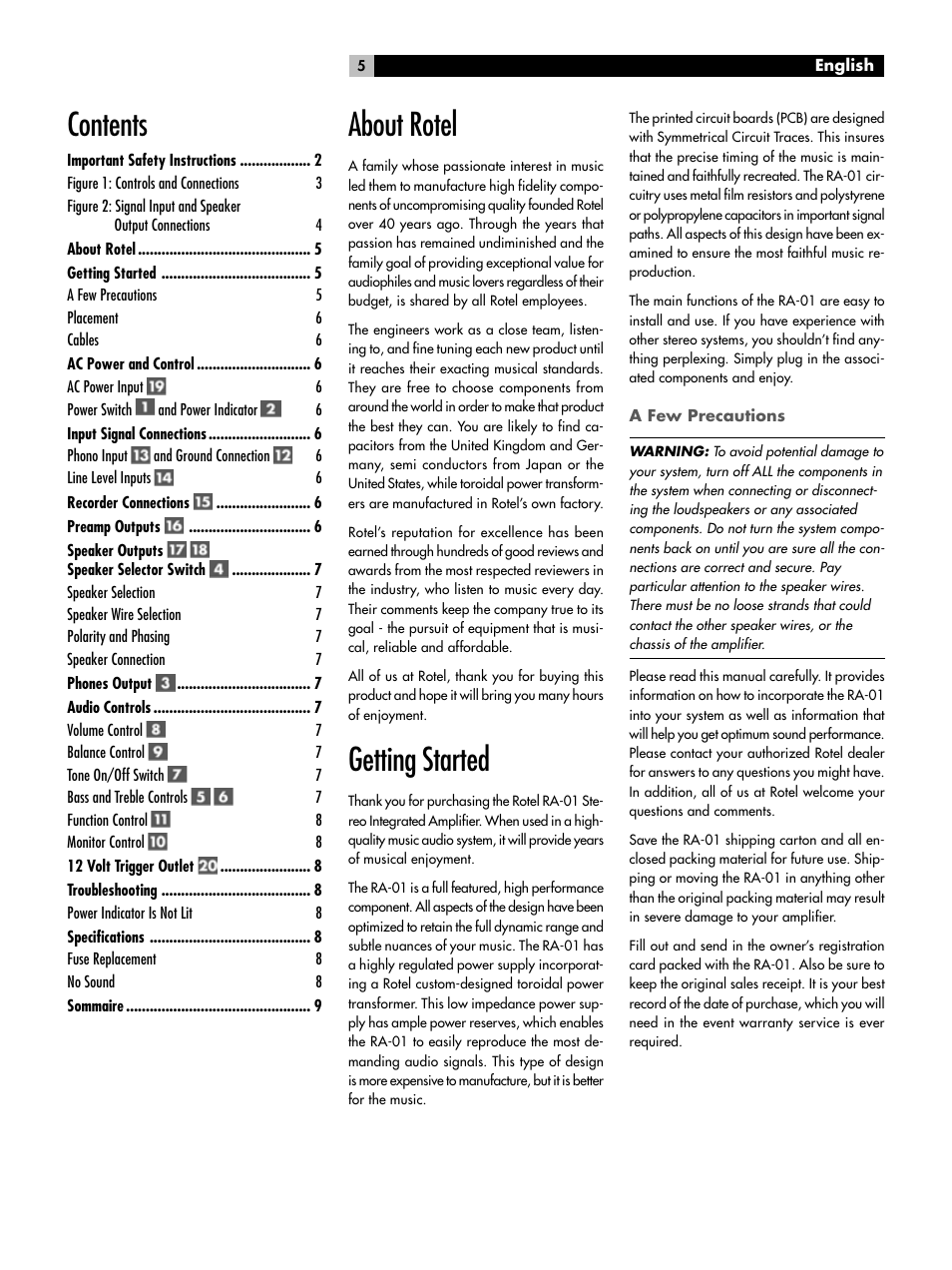 ROTEL RA-01 User Manual | Page 5 / 42