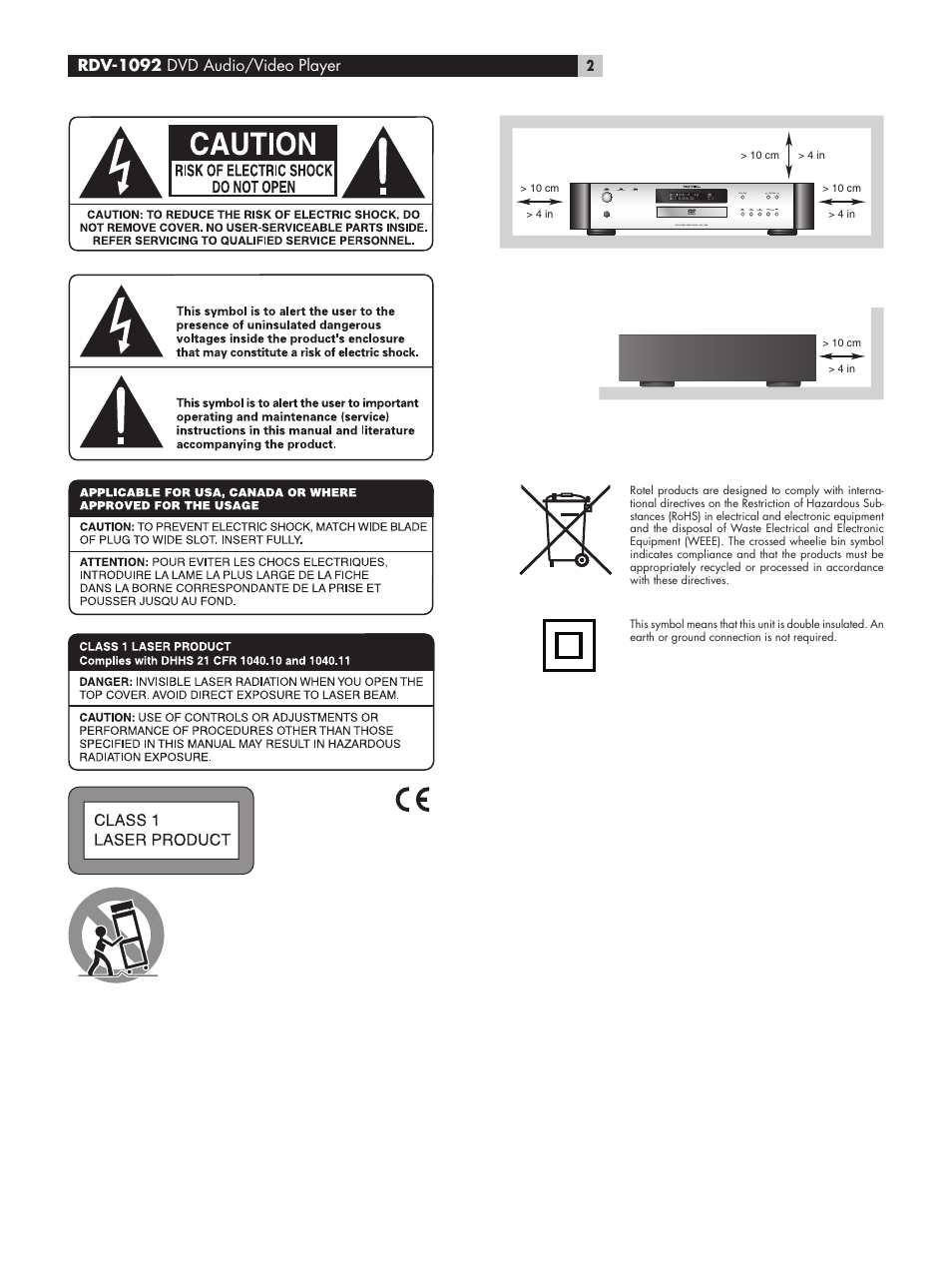 ROTEL DVD Audio/Video Player RDV-1092 User Manual | Page 2 / 32