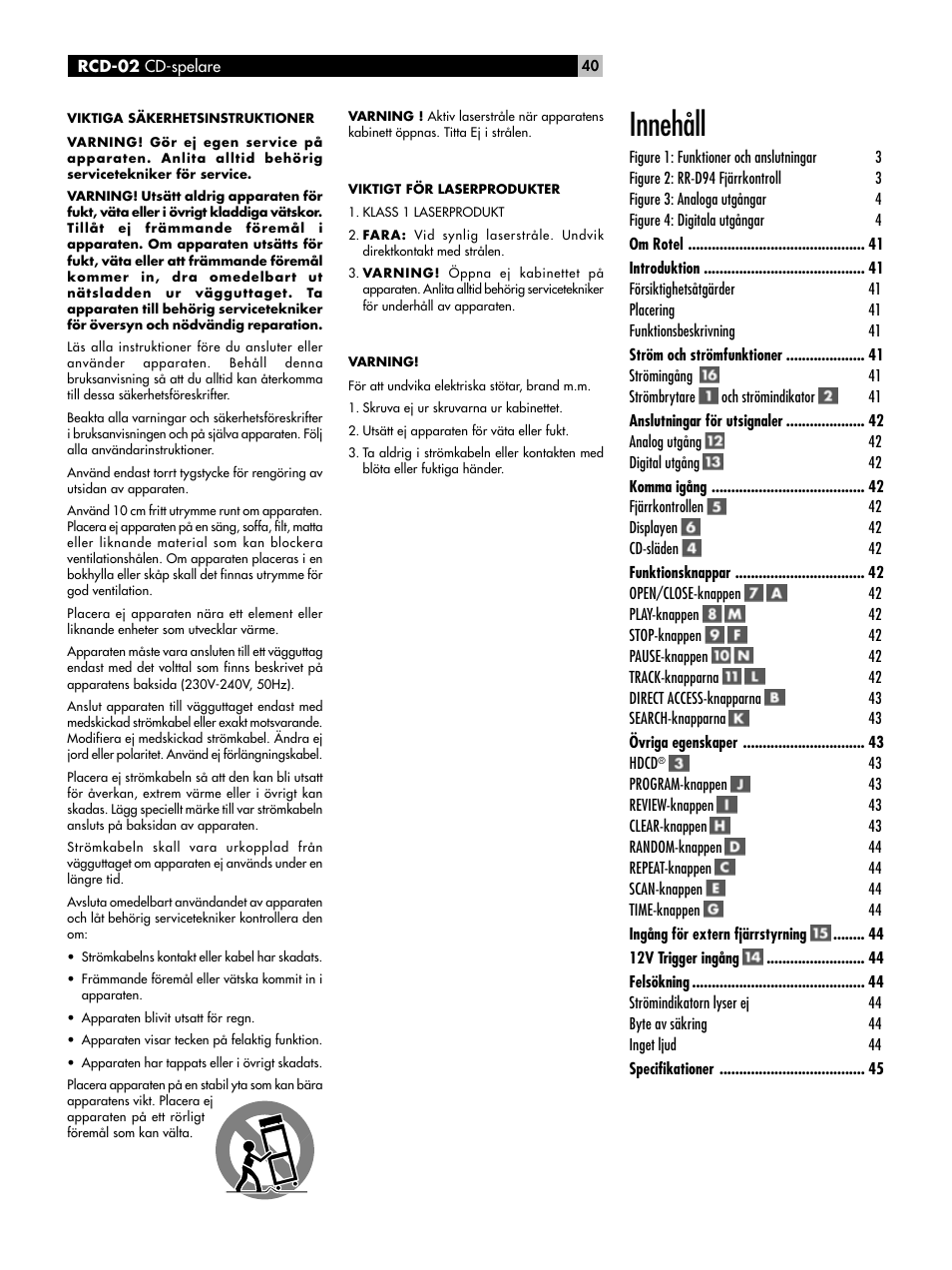 Innehåll | ROTEL RCD-02 User Manual | Page 5 / 11