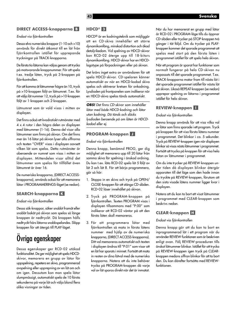 Övriga egenskaper | ROTEL RCD-02 User Manual | Page 8 / 11