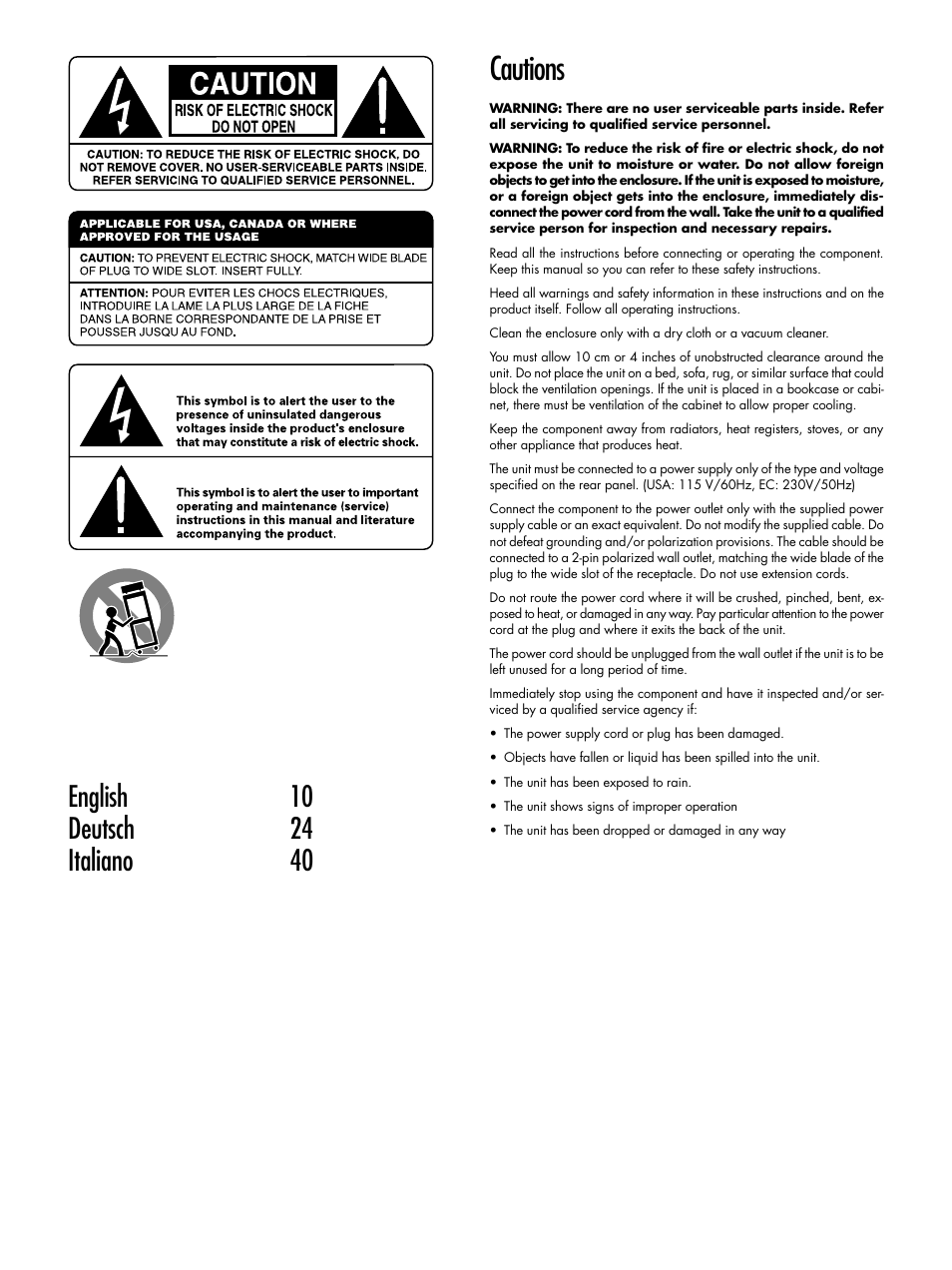 Cautions | ROTEL Surround Sound Processor RSP-976 User Manual | Page 2 / 56