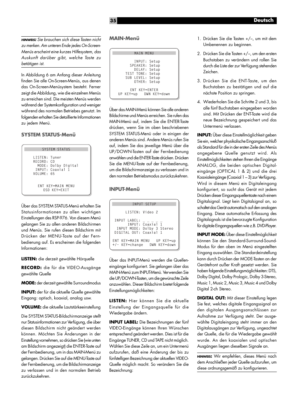 ROTEL Surround Sound Processor RSP-976 User Manual | Page 35 / 56