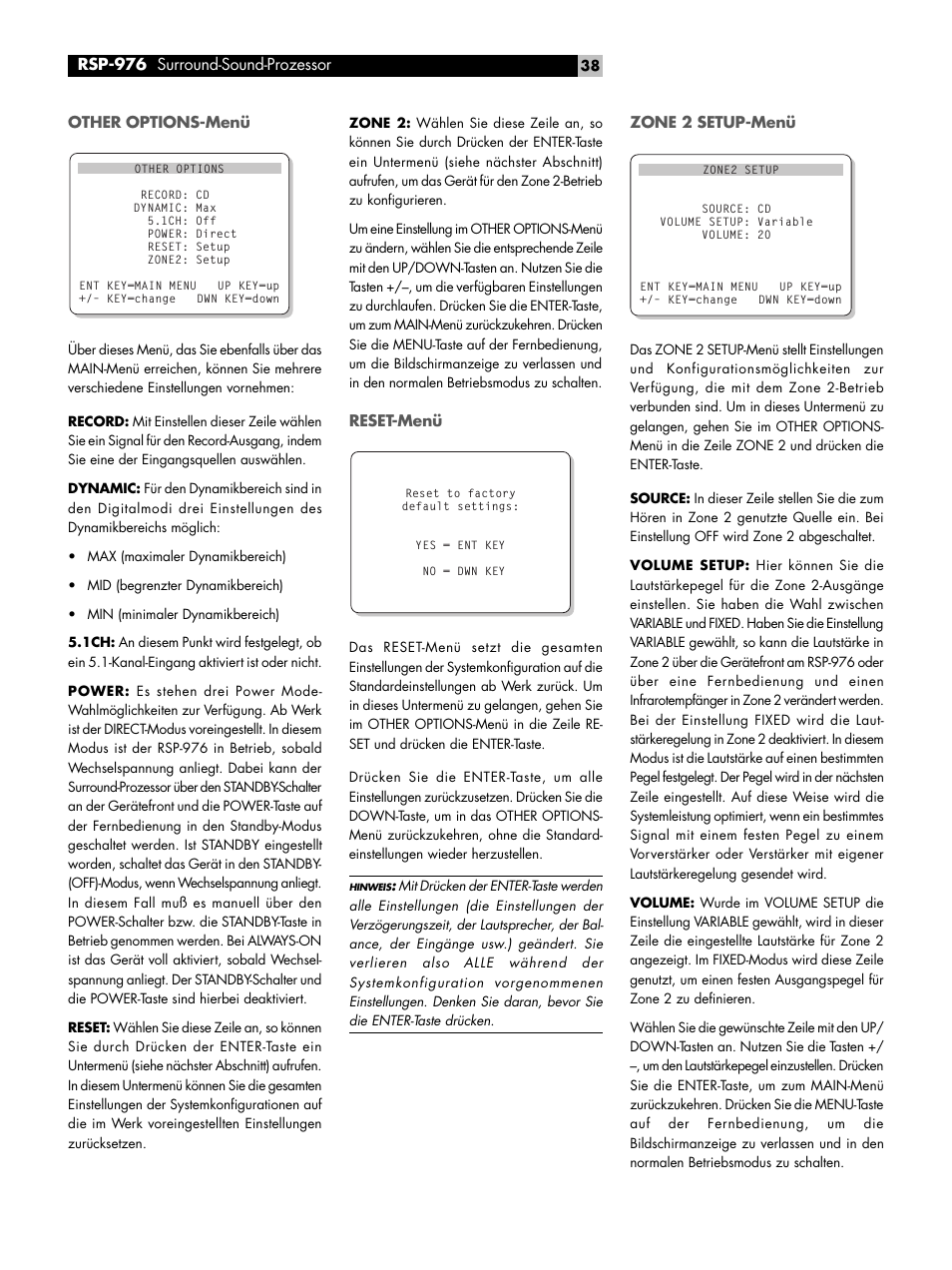 ROTEL Surround Sound Processor RSP-976 User Manual | Page 38 / 56
