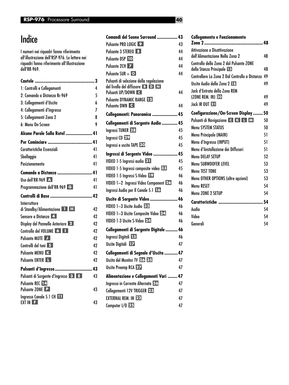 Indice | ROTEL Surround Sound Processor RSP-976 User Manual | Page 40 / 56