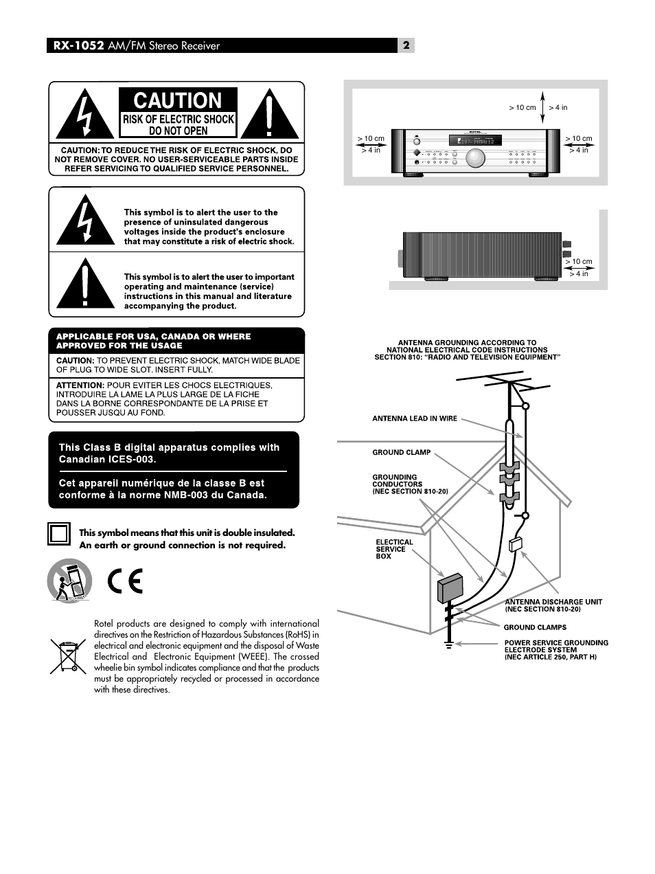 ROTEL RX-1052 User Manual | Page 2 / 85