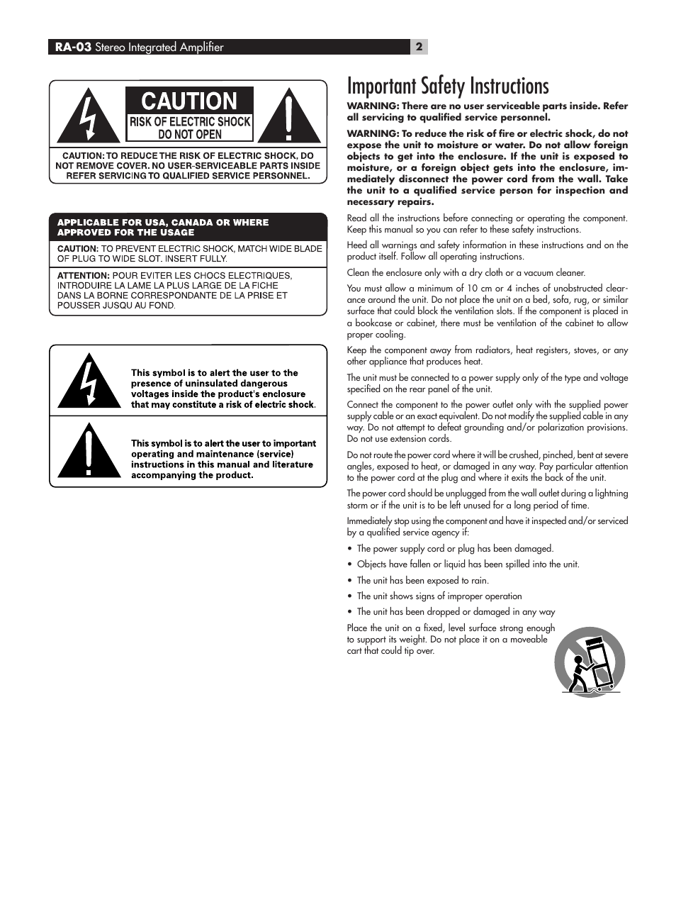 Important safety instructions | ROTEL RA-03 User Manual | Page 2 / 46