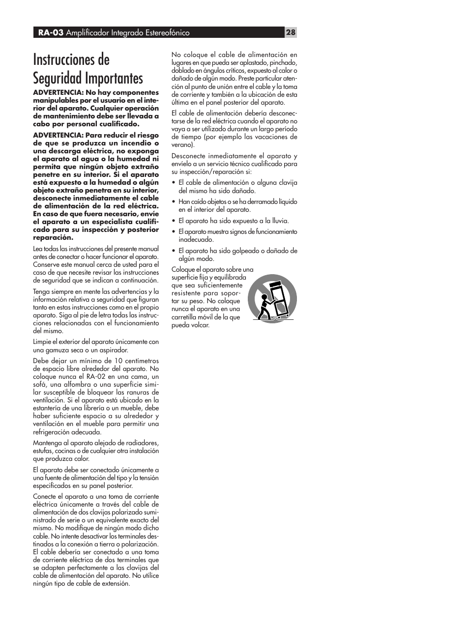 Instrucciones de seguridad importantes | ROTEL RA-03 User Manual | Page 28 / 46