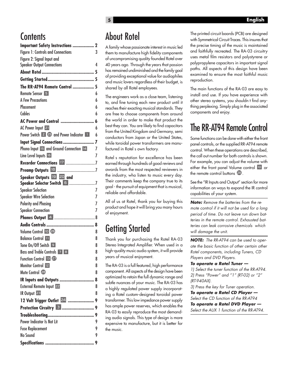 ROTEL RA-03 User Manual | Page 5 / 46