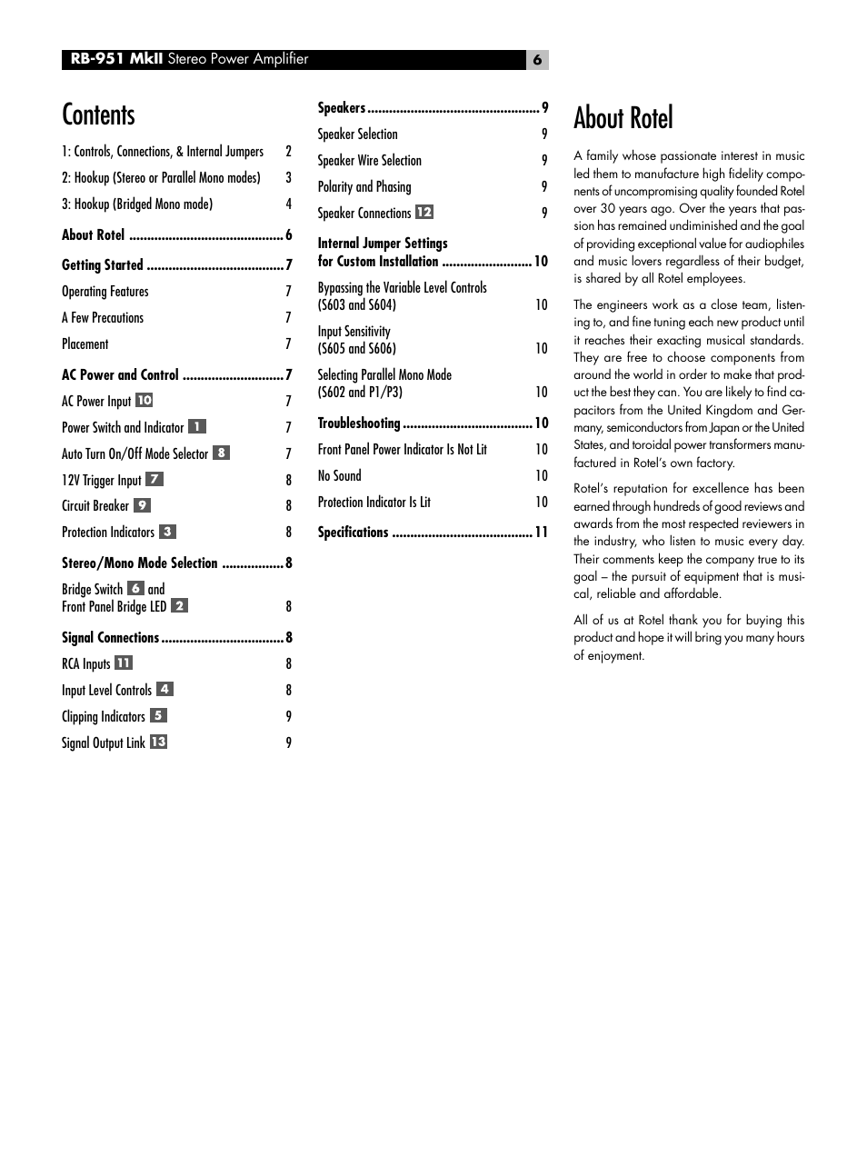 ROTEL RB-951 MkII User Manual | Page 6 / 12