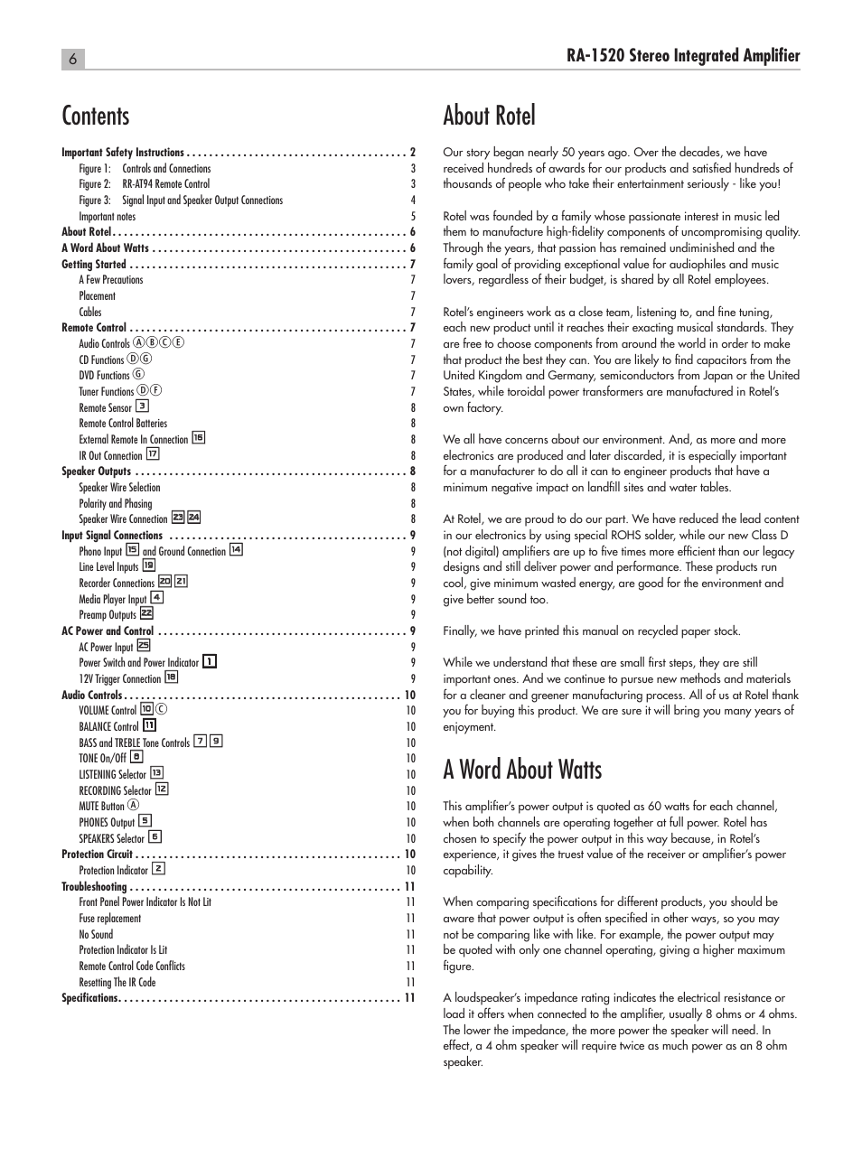 ROTEL RA-1520 User Manual | Page 6 / 68