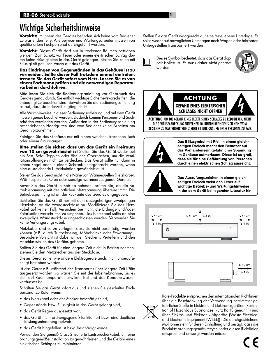 Wichtige sicherheitshinweise | ROTEL RB-06 User Manual | Page 13 / 42