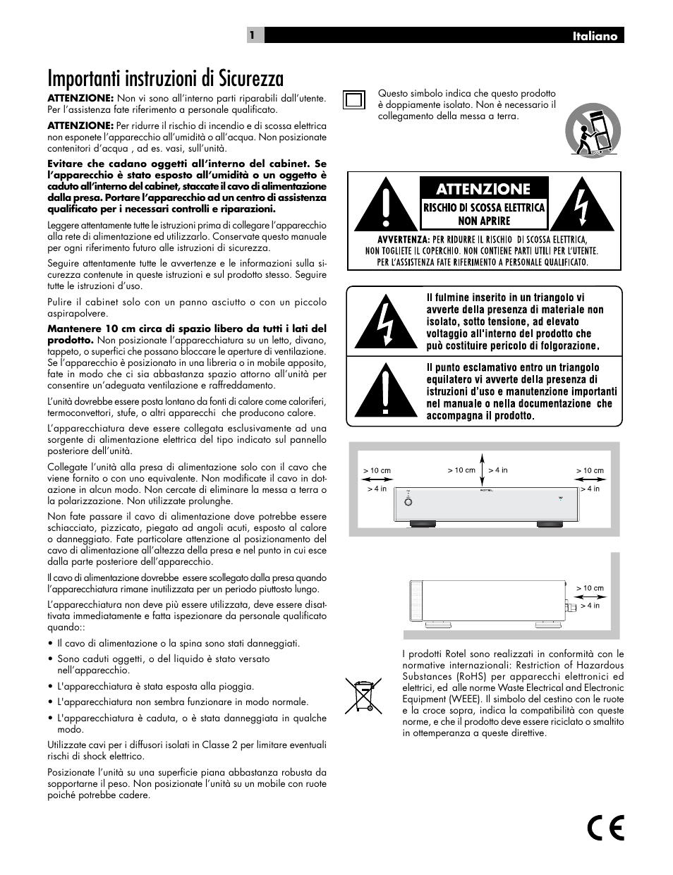 Importanti instruzioni di sicurezza | ROTEL RB-06 User Manual | Page 17 / 42