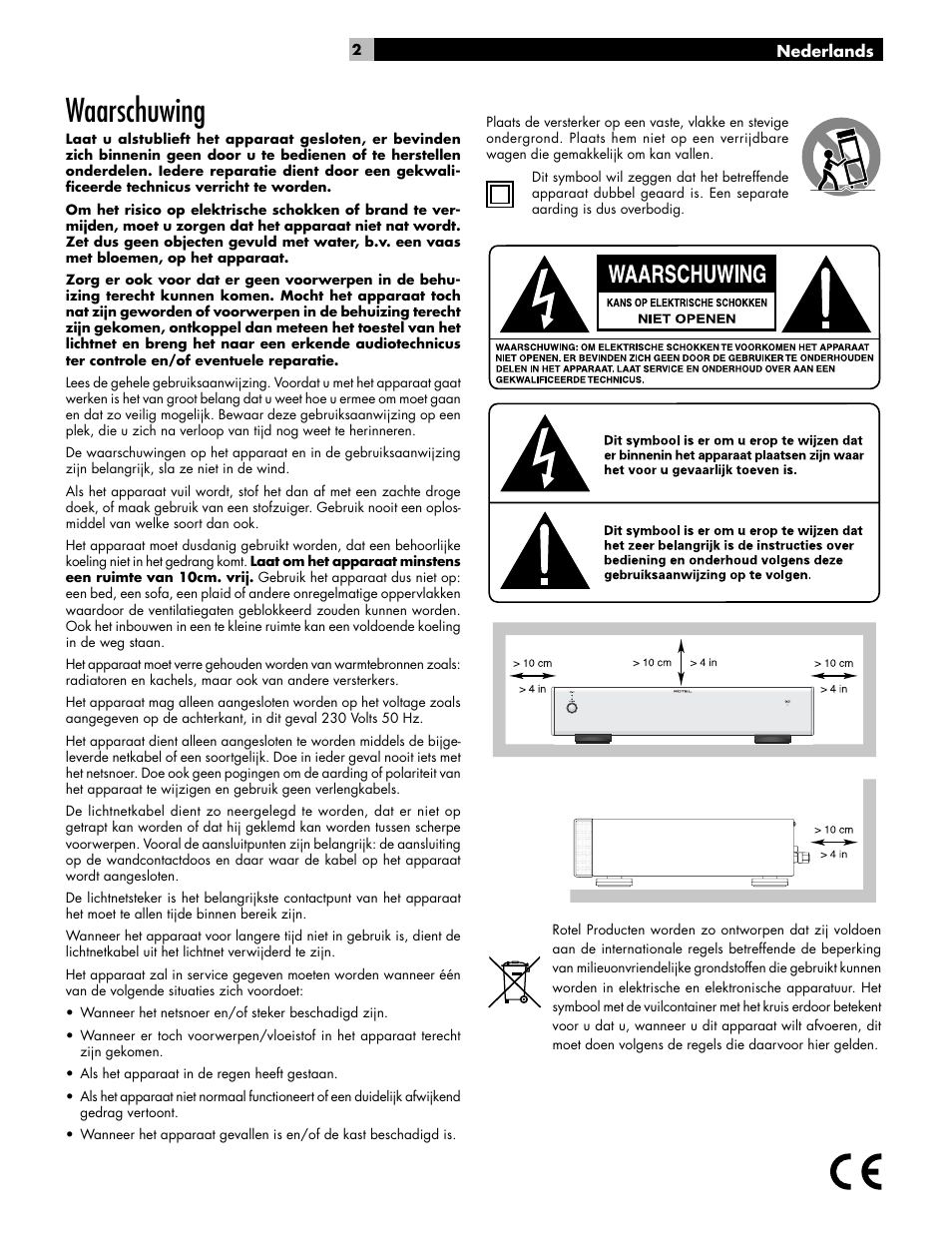 Waarschuwing | ROTEL RB-06 User Manual | Page 27 / 42