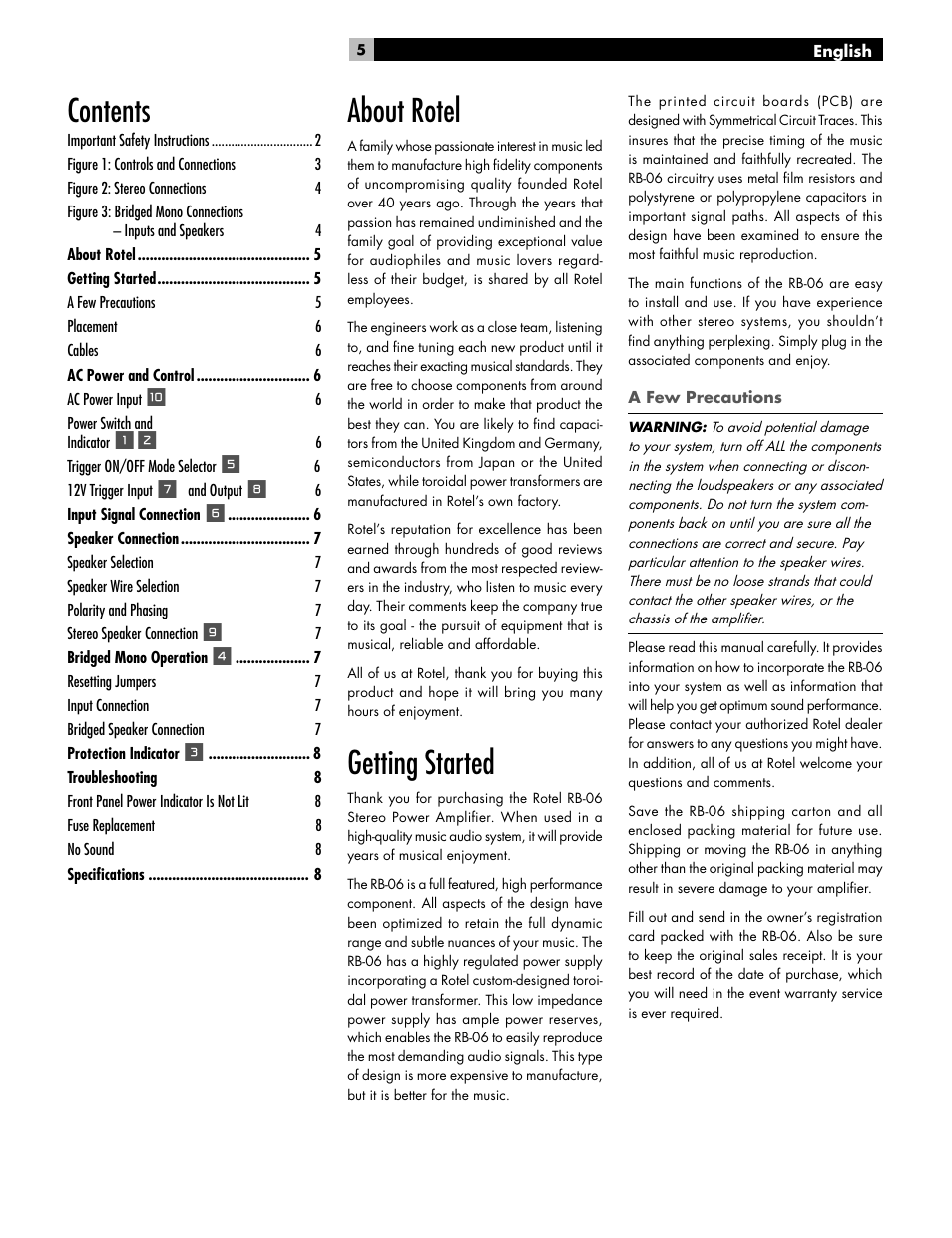 ROTEL RB-06 User Manual | Page 5 / 42