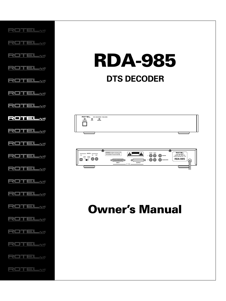 ROTEL DTS Decoder RDA-985 User Manual | 8 pages