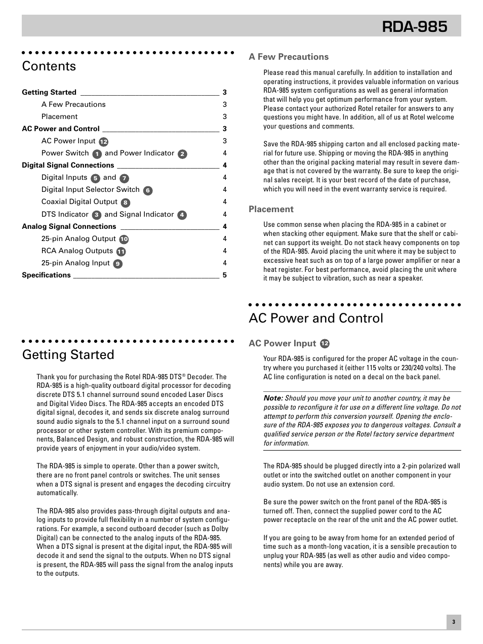 ROTEL DTS Decoder RDA-985 User Manual | Page 5 / 8