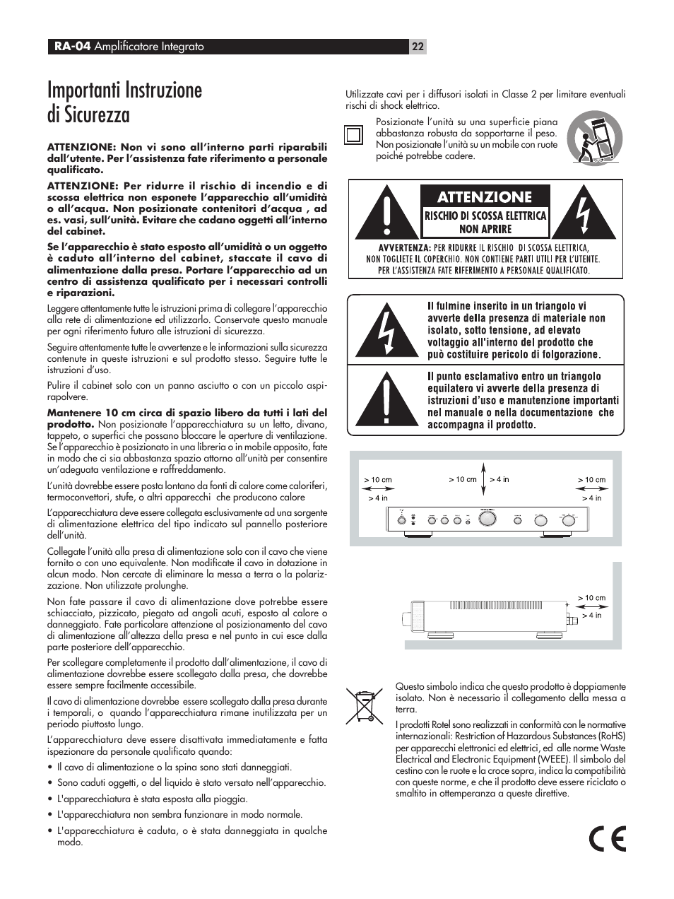 Importanti instruzione di sicurezza | ROTEL RA-04 User Manual | Page 22 / 52