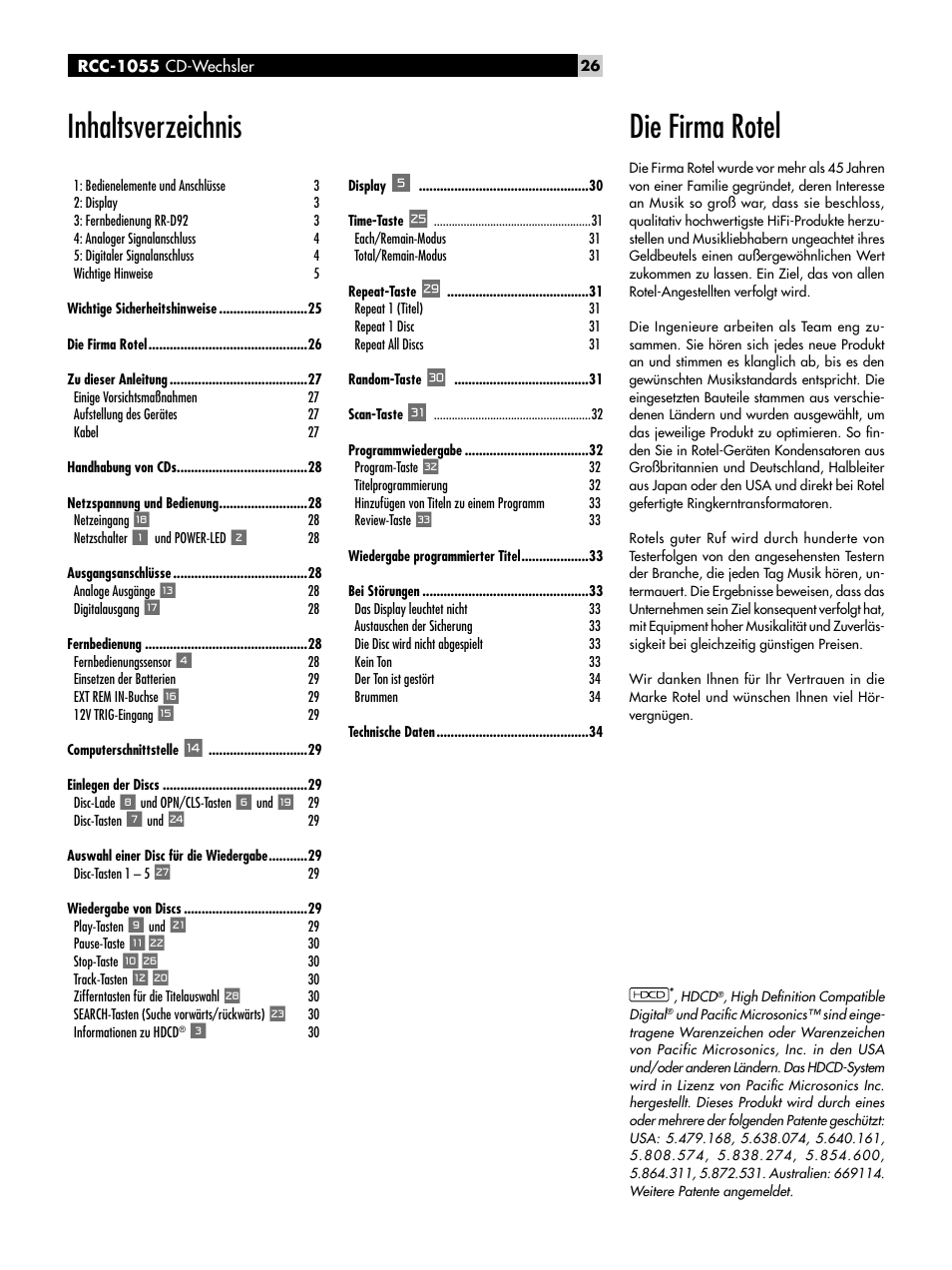 ROTEL CD Multi-Disc Changer RCC-1055 User Manual | Page 26 / 86