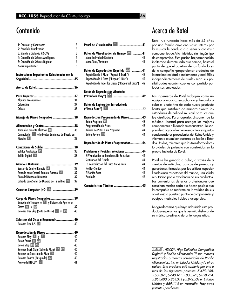 ROTEL CD Multi-Disc Changer RCC-1055 User Manual | Page 36 / 86