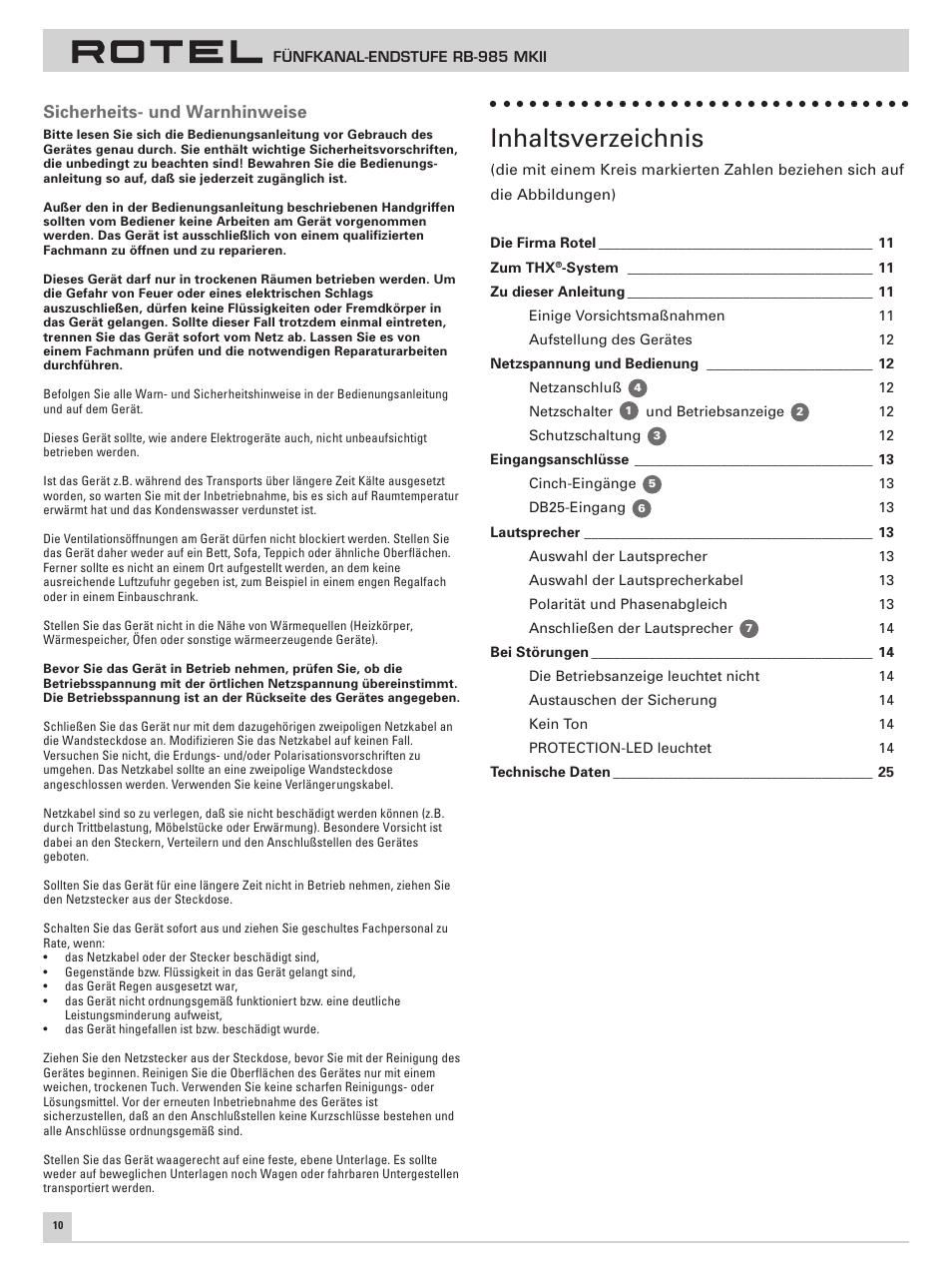 ROTEL Five Channel Power Amplifier RB-985 MKII User Manual | Page 14 / 30