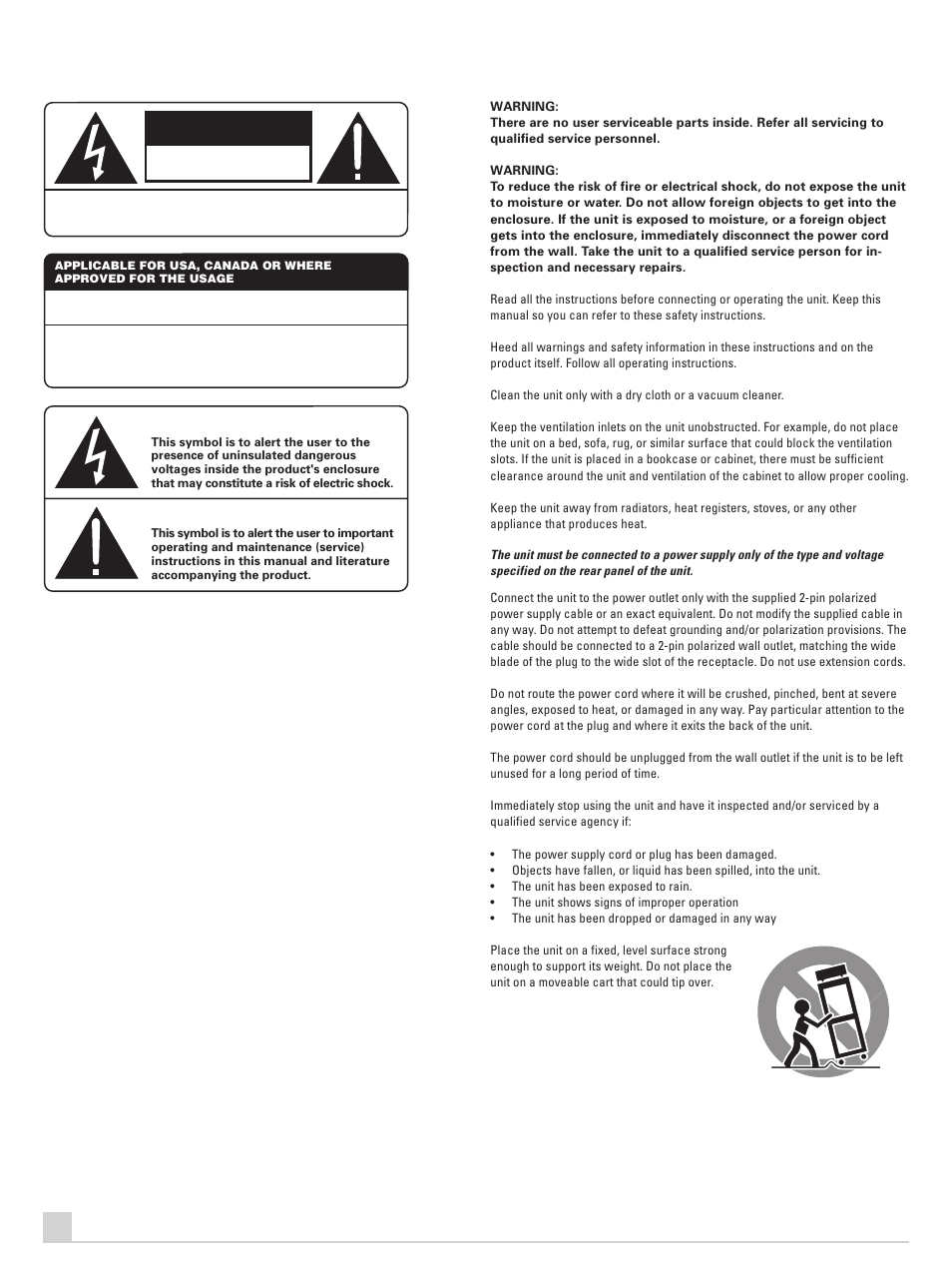 Caution | ROTEL Five Channel Power Amplifier RB-985 MKII User Manual | Page 2 / 30