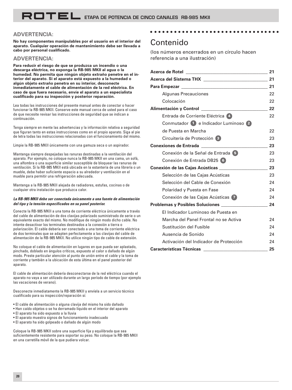 ROTEL Five Channel Power Amplifier RB-985 MKII User Manual | Page 24 / 30