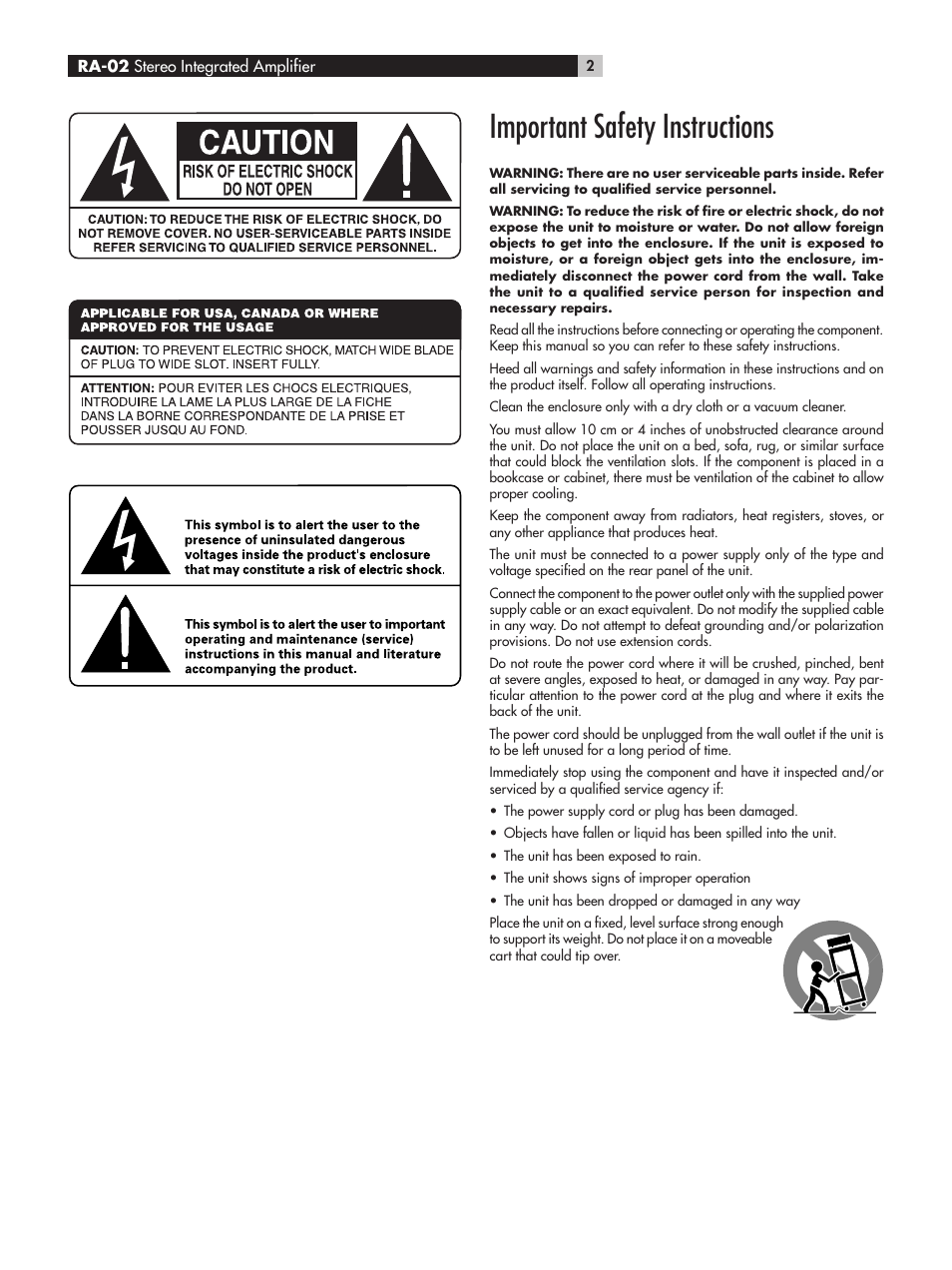Important safety instructions | ROTEL RA-02 User Manual | Page 2 / 46