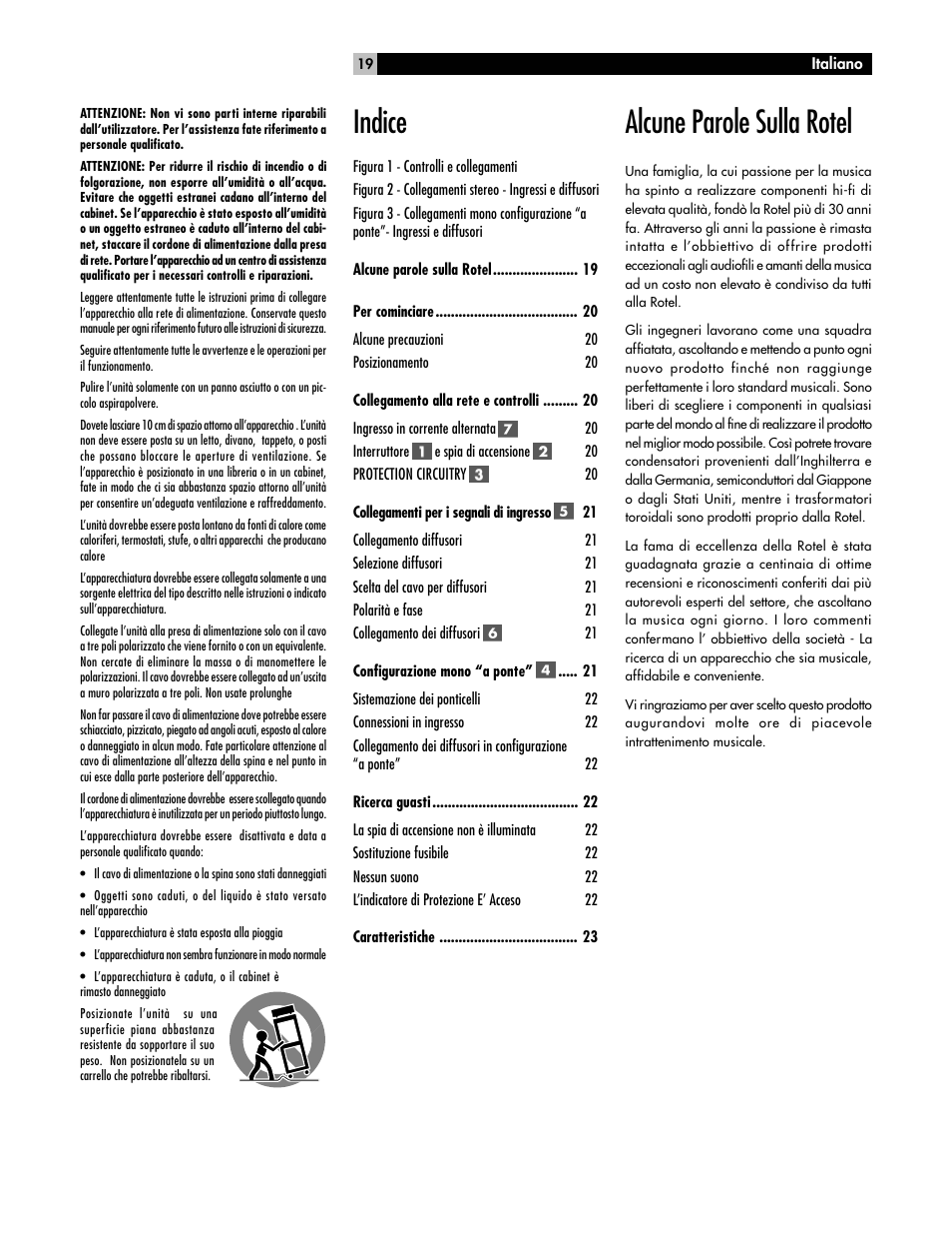 Alcune parole sulla rotel, Indice | ROTEL RB-1070 User Manual | Page 19 / 36