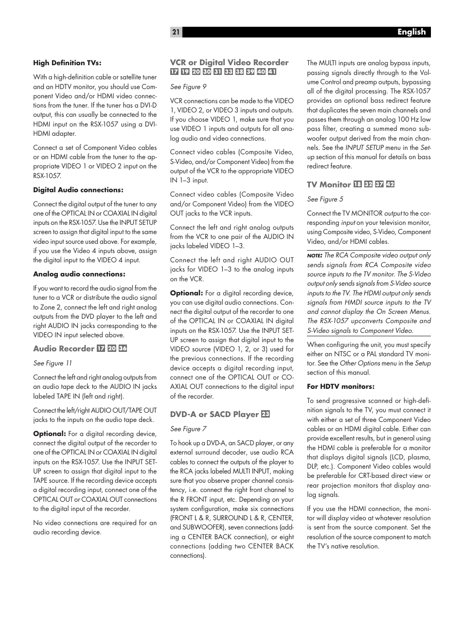 Vcr or digital video recorder, Dvd-a or sacd player, Tv monitor | ROTEL RSX-1057 User Manual | Page 21 / 48