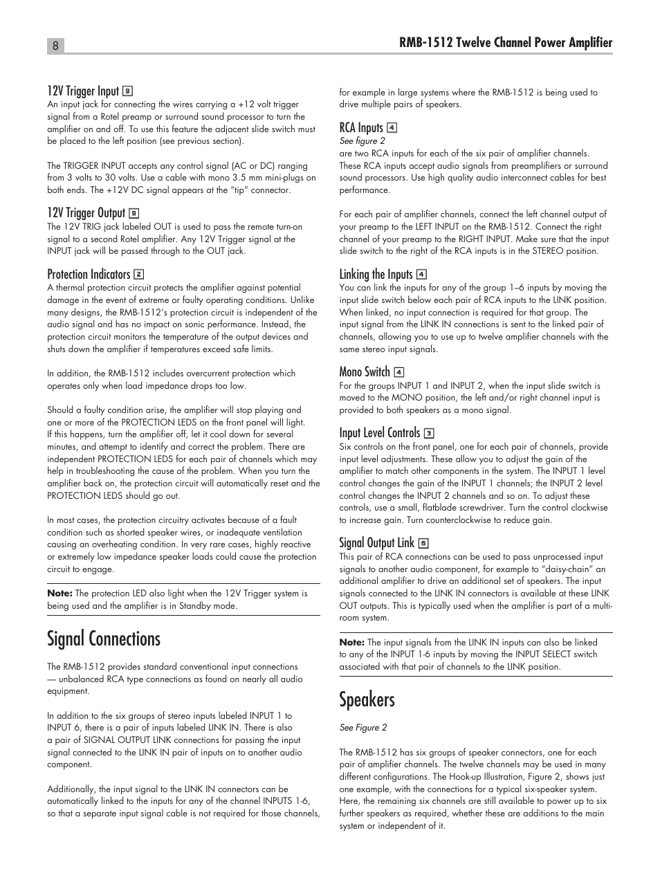 Signal connections, Speakers | ROTEL RC-1580 User Manual | Page 8 / 11