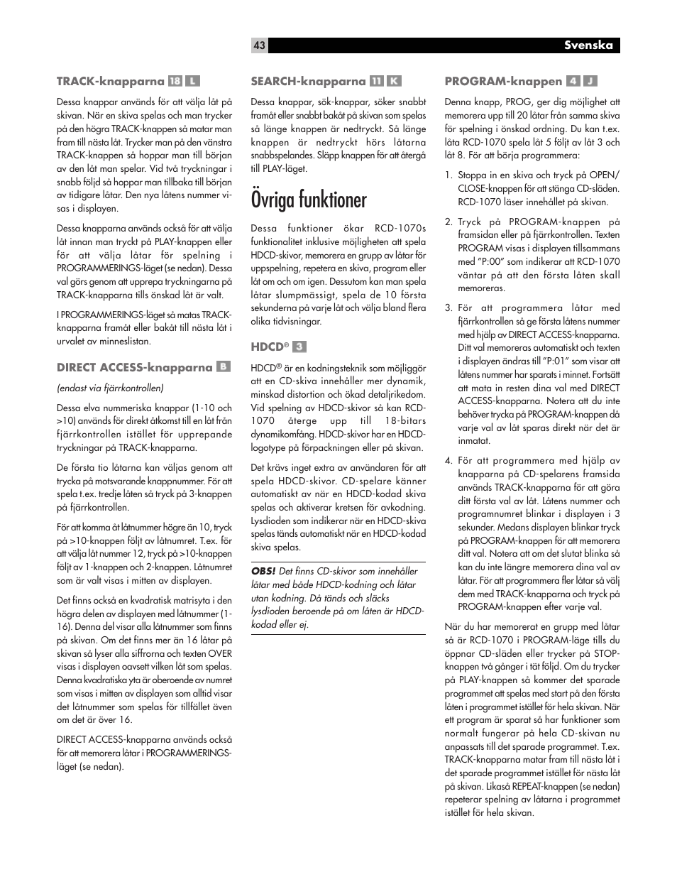 Övriga funktioner | ROTEL RCD-1070 User Manual | Page 7 / 10