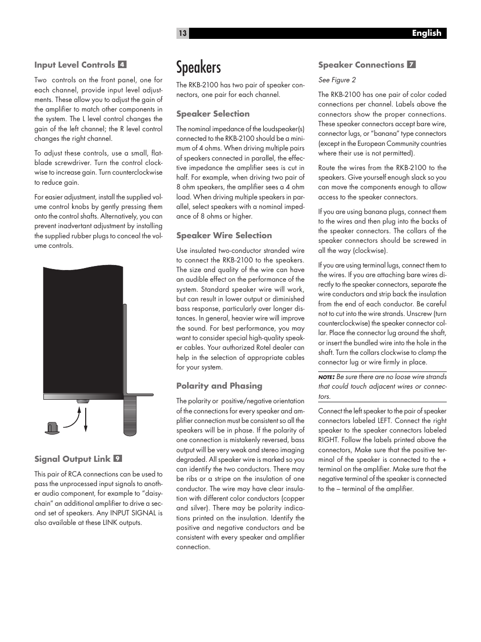 Speakers | ROTEL RKB-2100 User Manual | Page 13 / 56