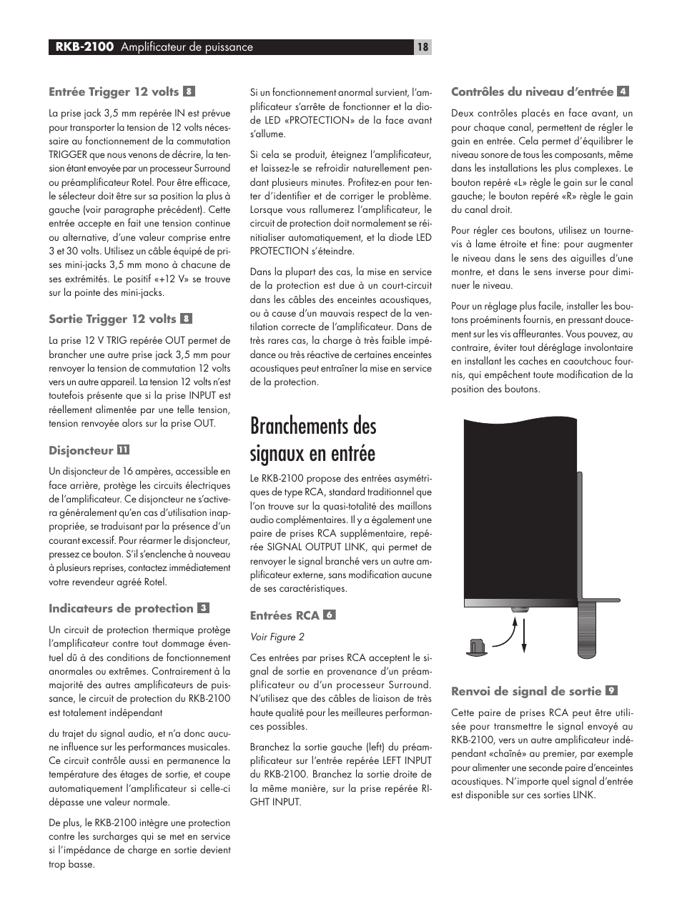 Branchements des signaux en entrée | ROTEL RKB-2100 User Manual | Page 18 / 56