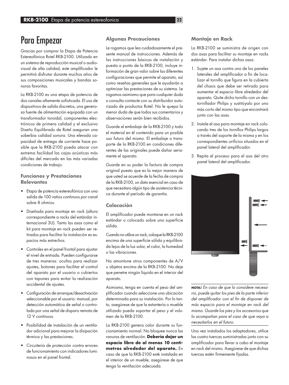 Para empezar | ROTEL RKB-2100 User Manual | Page 22 / 56