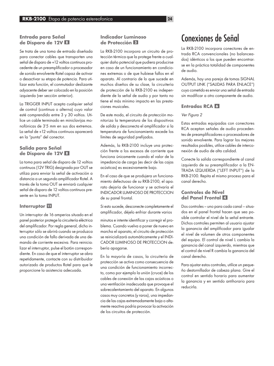 Conexiones de señal | ROTEL RKB-2100 User Manual | Page 24 / 56