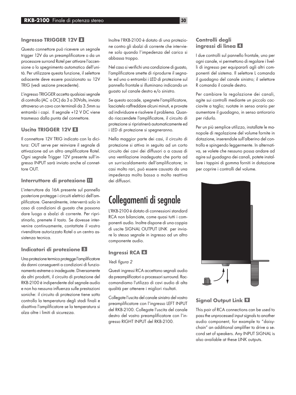 Collegamenti di segnale | ROTEL RKB-2100 User Manual | Page 30 / 56